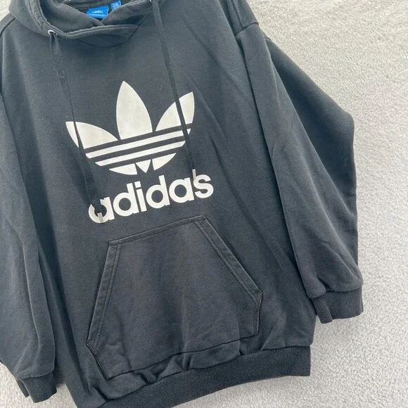 Adidas Hoodie Womens Medium Black Sweatshirt Long Sleeve Tight Knit Gym Trefoil - Picture 3 of 11